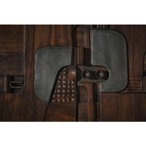 Wooden wall relief by Nerone & Patuzzi, Italy, circa 1970. Refined composition combining organic and geometric forms with...