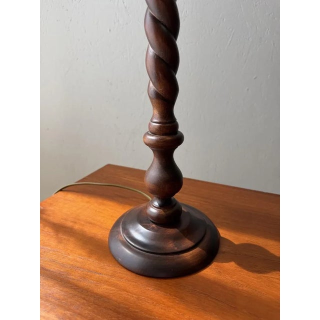 Sculptural Wooden Table Lamp with Fabric Shade For Sale - Image 4 of 5
