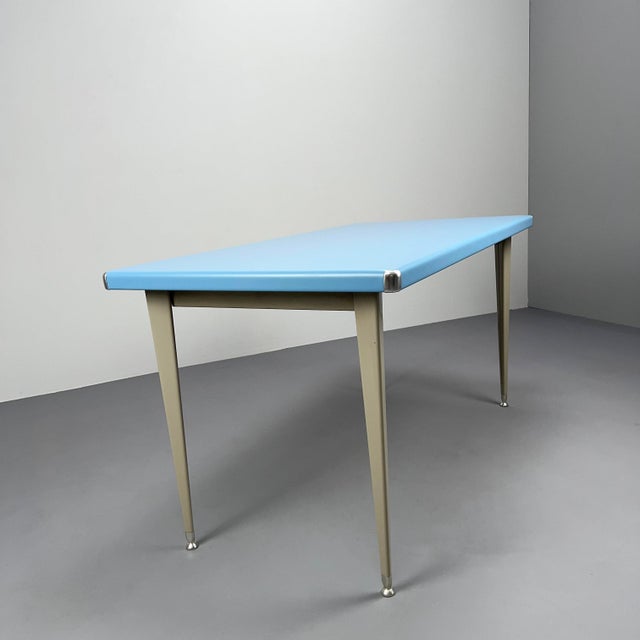 Pastel Blue Metal Desk with Grey Legs by Georg Leowald for Pohlschröder, Germany, 1950s For Sale - Image 4 of 9