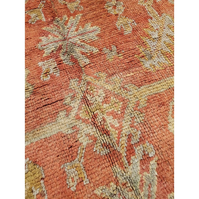 Textile Early 20th Century Early 20th Century Antique Oushak Carpet, Oriental Rug, Handmade Rug Saffron, Light Blue and Coral For Sale - Image 7 of 13