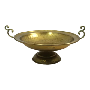 Vintage Pedestal Dish Hammered Brass Hand-Wrought Bowl With Handles