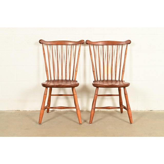 L. & J. G. Stickley American Colonial Solid Cherry Wood Spindle Back Windsor Side Chairs or Dining Chairs, Pair For Sale - Image 16 of 16