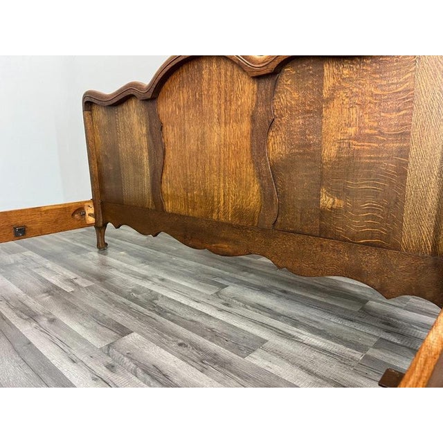 Vintage French Louis XVI Style Oak Double Bed Frame with Carved Headboard For Sale - Image 9 of 10