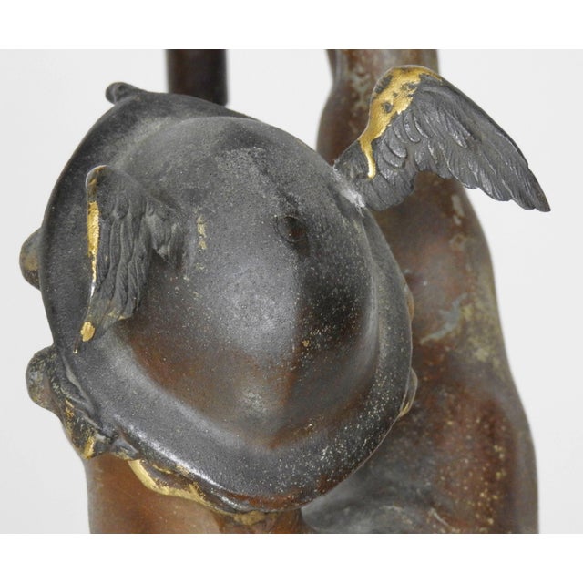 Stone Late 19th Century Hermès Statue Lamp With Greek Key Glass Shade For Sale - Image 7 of 10