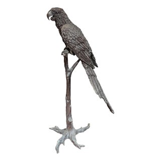 Large Patinated Bronze Parrot on Perch After Jules Moigniez For Sale