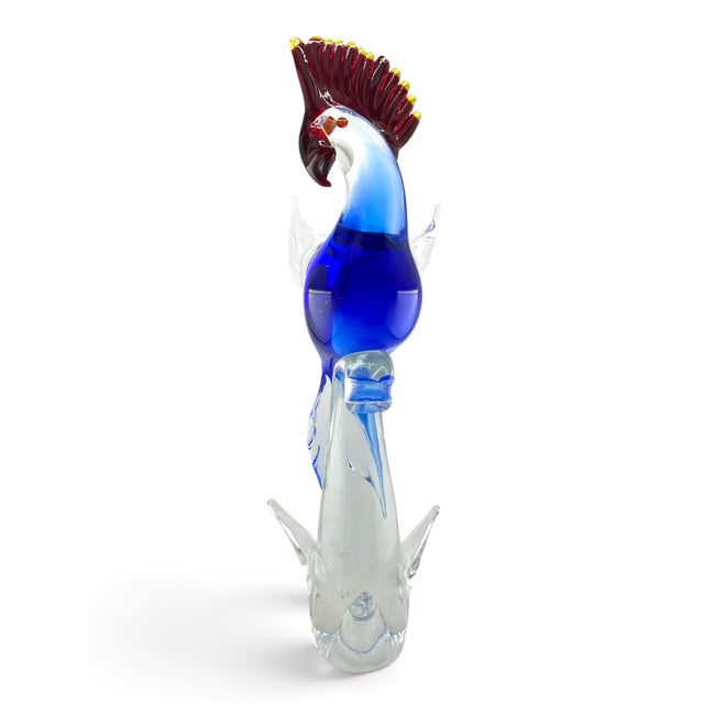 Mid-Century Modern Alessandro Barbaro 20th Century Italian Murano Art Glass Cockatoo Bird Sculpture For Sale - Image 3 of 7