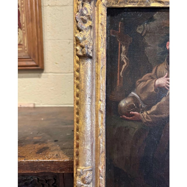 Textile 18th Century French Painting on Canvas in Gilt Frame "Saint Francois en Extase" For Sale - Image 7 of 10