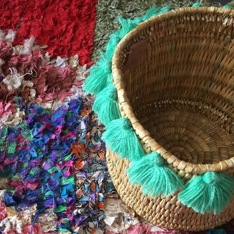 Moroccan Moroccan Mint Green Tassel Large Basket For Sale - Image 3 of 4