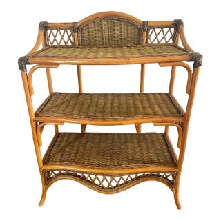 Mid 20th Century Boho Bamboo & Rattan Etagere 3 Tiers For Sale