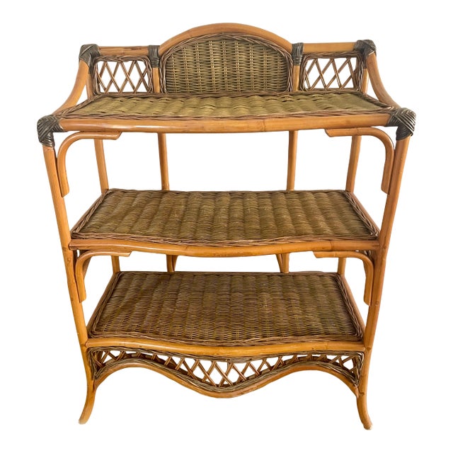 Mid 20th Century Boho Bamboo & Rattan Etagere 3 Tiers For Sale