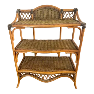 Mid 20th Century Boho Bamboo & Rattan Etagere 3 Tiers
