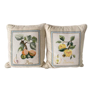 Apple and Pear Fruit Needlepoint Pillows- a Pair For Sale