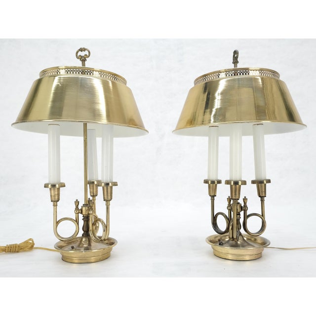 Pair of Unusual Brass Shades Brass Bases Bouillotte Table Lamps MINT! For Sale - Image 9 of 15