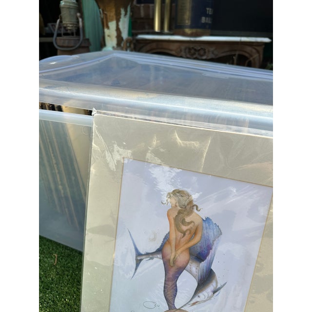 Paper 1910s Sealed Original Drawing of a Mermaid in Paper Frame For Sale - Image 7 of 7