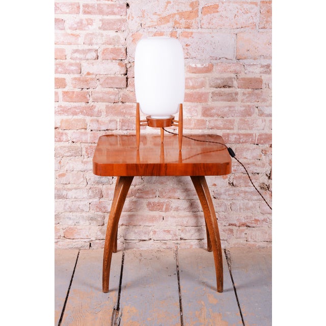 Mid-Century Czech Table Lamp in Opaline Glass and Wood attributed to Úluv Krásná Jizba, 1950s For Sale - Image 10 of 11
