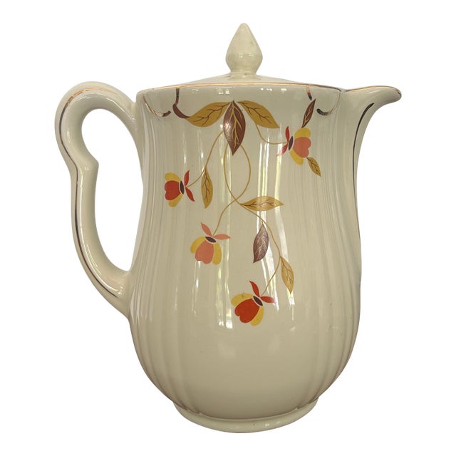 Vintage Hall China Jewel Tea Autumn Leaf Covered Coffee Pot, Mary Dunbar, Circa 1940s For Sale
