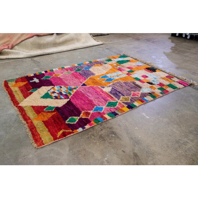 Vintage Boujad Moroccan Handmade Geometric Multicolor Berber Wool Rug For Sale - Image 12 of 12