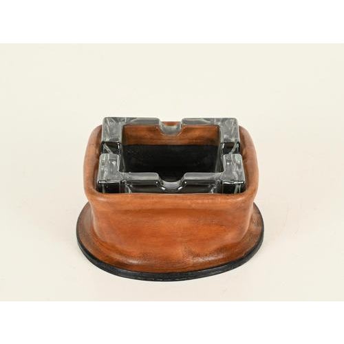 Curved Leather and Crystal Ashtray by Jacques Adnet, Italy, 1950s For Sale - Image 11 of 12