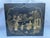 A single rectangle shape wood trunk or coffee table featuring applique chinoiserie or japanned style decoration including...
