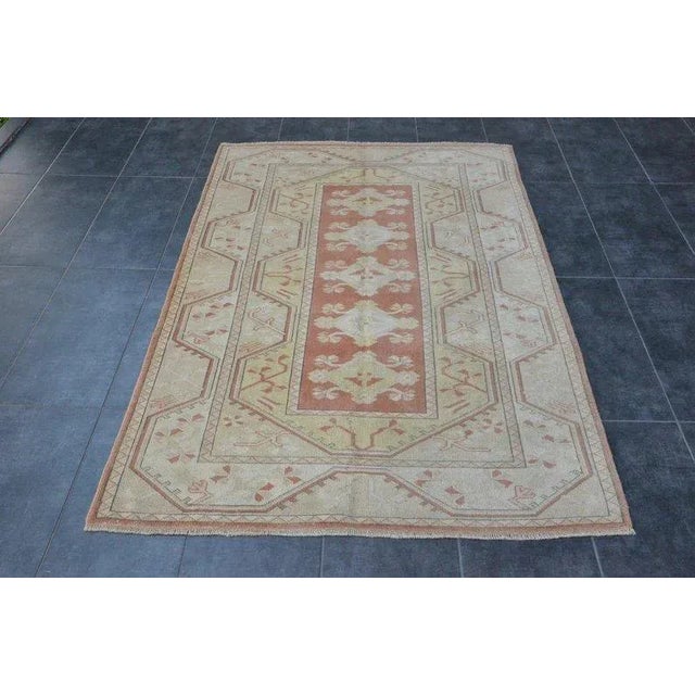 1960s Beige and Orange Vintage Rug For Sale - Image 11 of 11