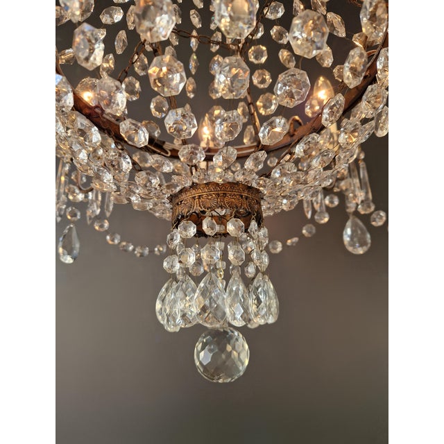 1930s Empire Brass Chandelier Crystal Lustre Ceiling Light Antique Classical For Sale - Image 6 of 9