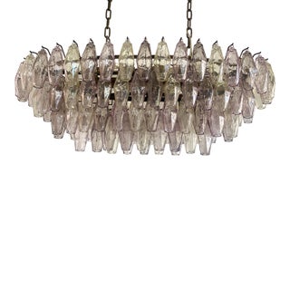 Contemporary Multicolored Oval “Poliedri” Murano Glass Burnish Chandelier in Venini Style For Sale