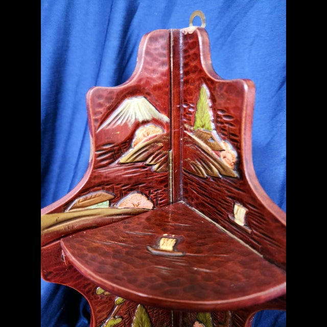 Vintage 1950s Japanese Lacquered Fold Out Corner Shelf For Sale - Image 4 of 8