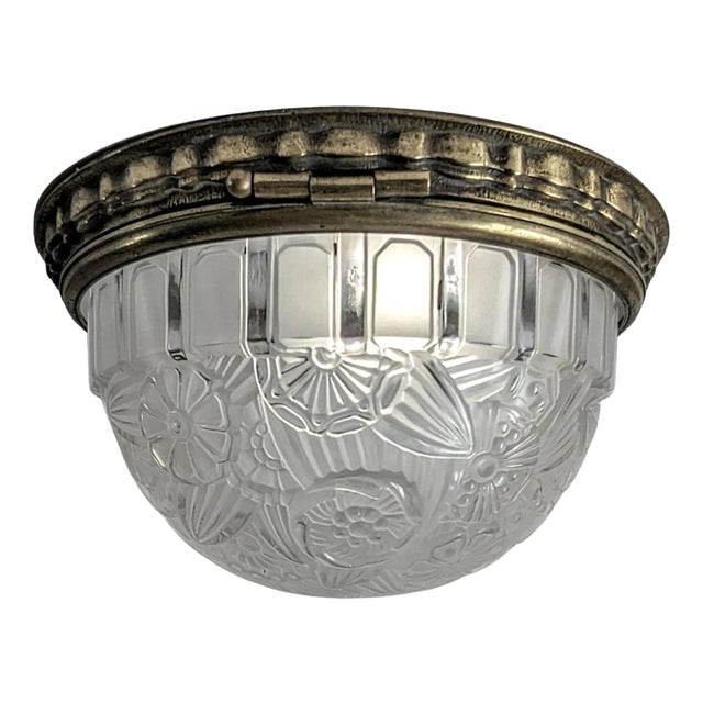 French Art Deco Flush Mount Signed by Hettier Vincent For Sale