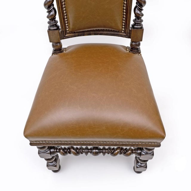 Antique Italian Neo-Renaissance Walnut and Leather Dining Chairs, 1890, Set of 6 For Sale - Image 10 of 14