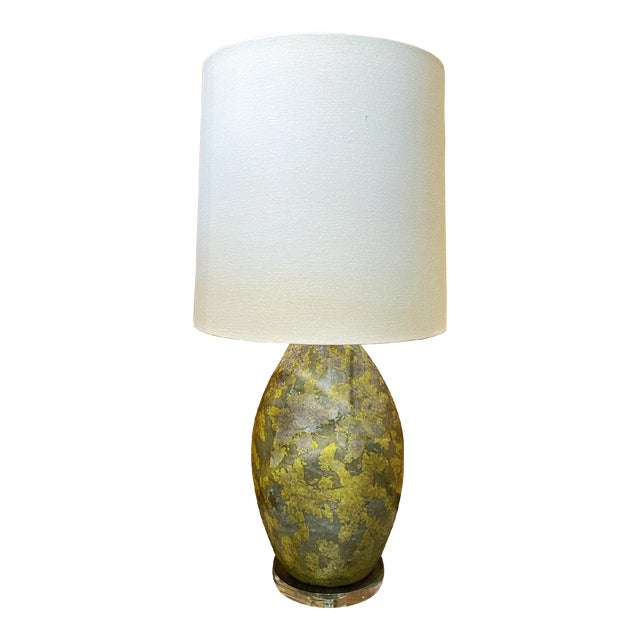 Vintage Multi-Colored Glazed XL Lamp With New Linen Shade For Sale