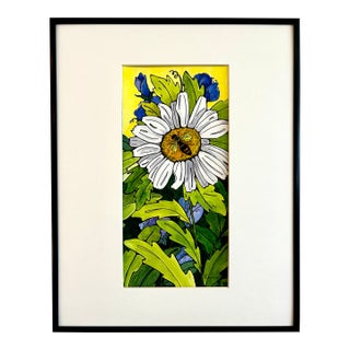 Original Watercolor Small Painting “White Daisy” Framed For Sale