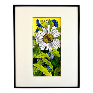 Original Watercolor Small Painting “White Daisy” Framed