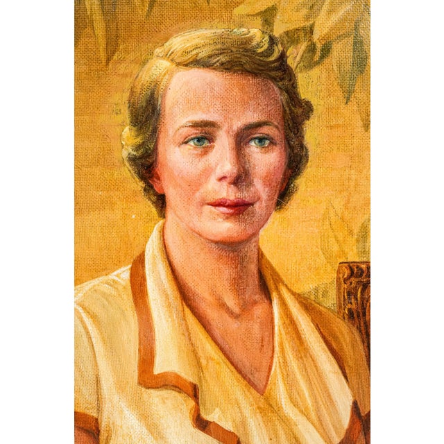 Traditional 1940s Elegant Female Woman Portrait Oil Painting Traditional Wall Art Home Decor For Sale - Image 3 of 14