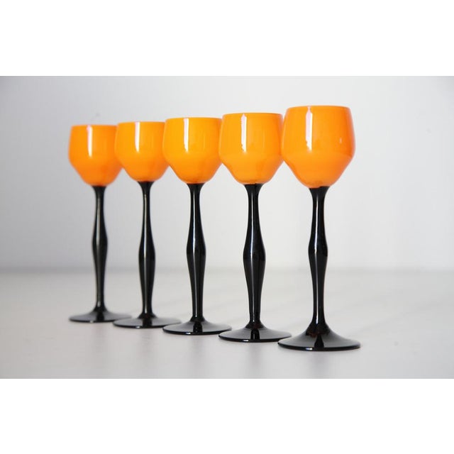 Glass Art Deco Liqueur Glasses, Former Czechoslovakia, 1920s, Set of 5 For Sale - Image 7 of 8