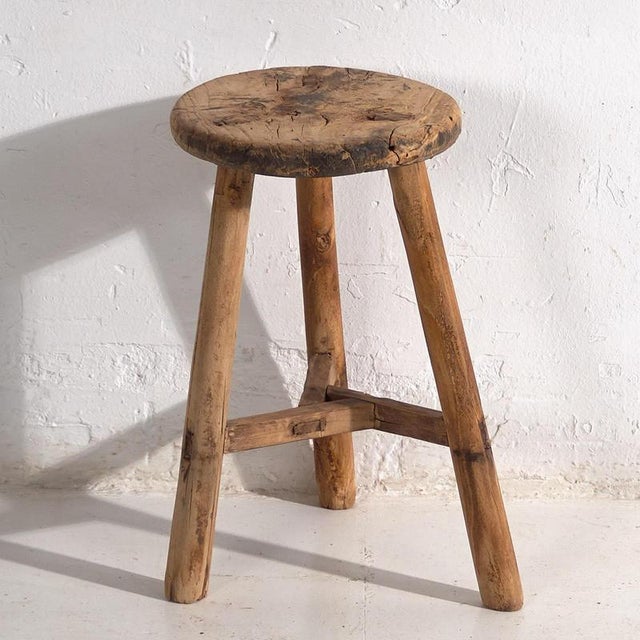 Brown Antique Wood Stool, 1900 For Sale - Image 8 of 8