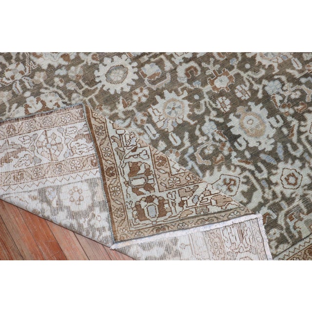Early 20th Century Green Brown Persian Malayer Rug - 7'3" x 9'6" For Sale - Image 4 of 9