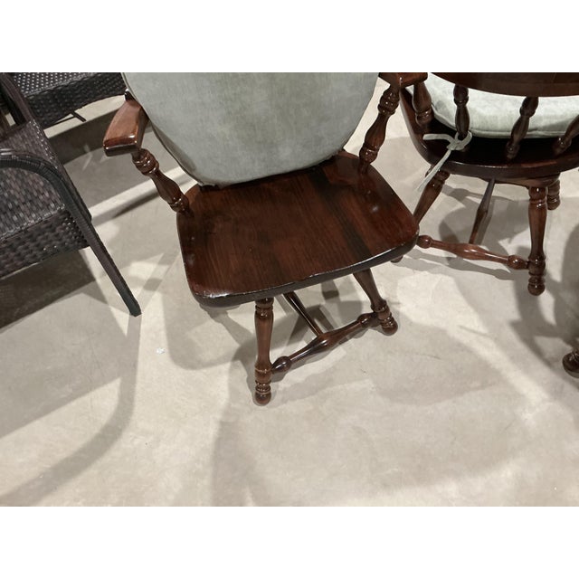 Chestnut 1980s Ethan Allen Swivel Pub Chairs With New Cushions - Set of 4 For Sale - Image 8 of 9