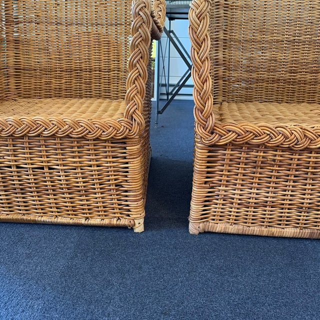 Pair of Vintage Woven Rattan/wicker Barrel-style Accent Chairs For Sale - Image 12 of 12