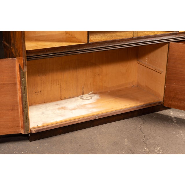 Early 20th Century Art Deco Italian Rosewood Burl Veneer and Birdseye Maple Two-Piece Hutch For Sale - Image 11 of 13