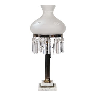 Vintage Sinumbra Astral-Style Brass, Marble & Crystal Table Lamp For Sale