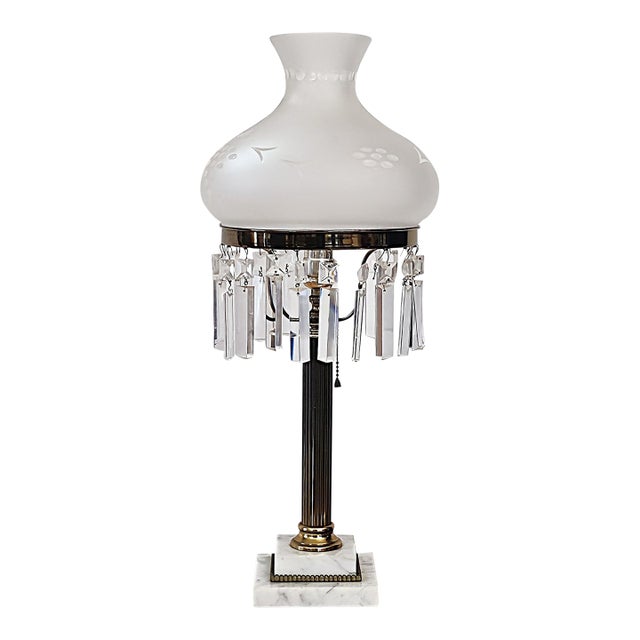 Vintage Sinumbra Astral-Style Brass, Marble & Crystal Table Lamp For Sale