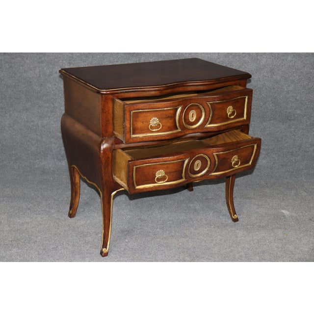 1950s Pair Regency Style Gilt Accent 2 Drawer Nightstands by Auffray For Sale - Image 5 of 10
