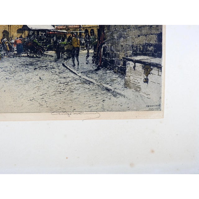 Circa 1920's etching on paper of Heidelberg Germany by Luigi Kasimir (1881–1962) Austria. Signed in pencil lower margin....