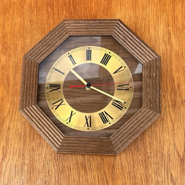 Rustic Ebg Wooden Wall Clock, Germany 1980s For Sale - Image 3 of 12