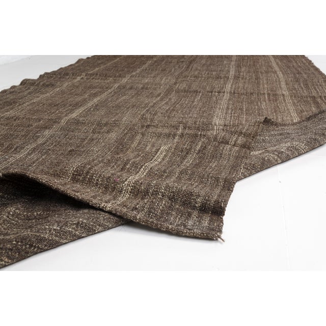 Brown & Tan Striped Wool Rug For Sale - Image 4 of 10