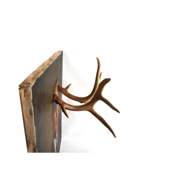 Brown 1960's Original Painting of a Businessman Altered With Antlers For Sale - Image 8 of 13