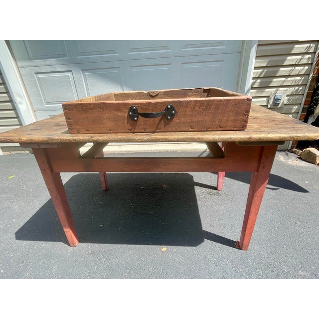 19th Century Primitive Red Painted Tavern Table With Drawer For Sale - Image 10 of 12