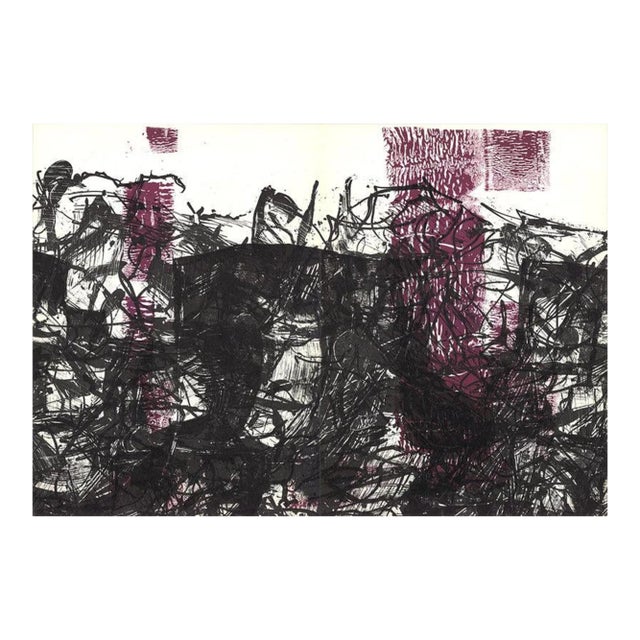 1968 Jean-Paul Riopelle 'Composition XVI-171' Abstract Black,Pink,Purple France Lithograph For Sale