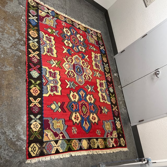 7ft 2in × 10ft 4in Turkish Kilim Area Rug With Geometric Medallion Pattern For Sale - Image 4 of 12