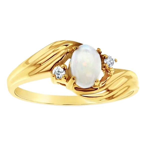 Oval Opal Ring with Diamond Accents, Size 9 For Sale